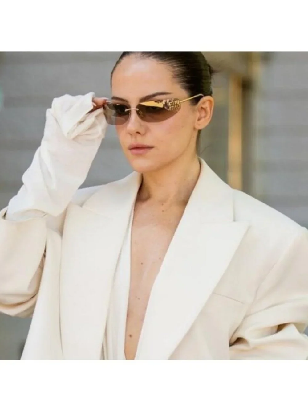 Miu Miu MUA51S 5AK20P Sunglasses Gold Rectangle Frame, Bronze Mirror Lenses